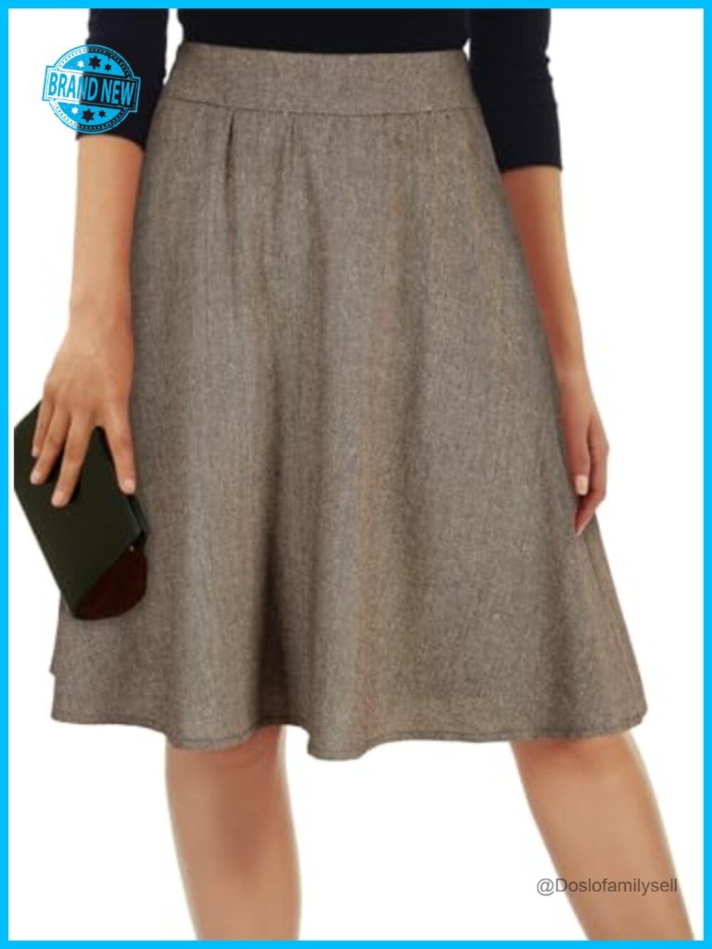 Tweed High Waisted Flared A-Line Pleated Midi Skater Skirt